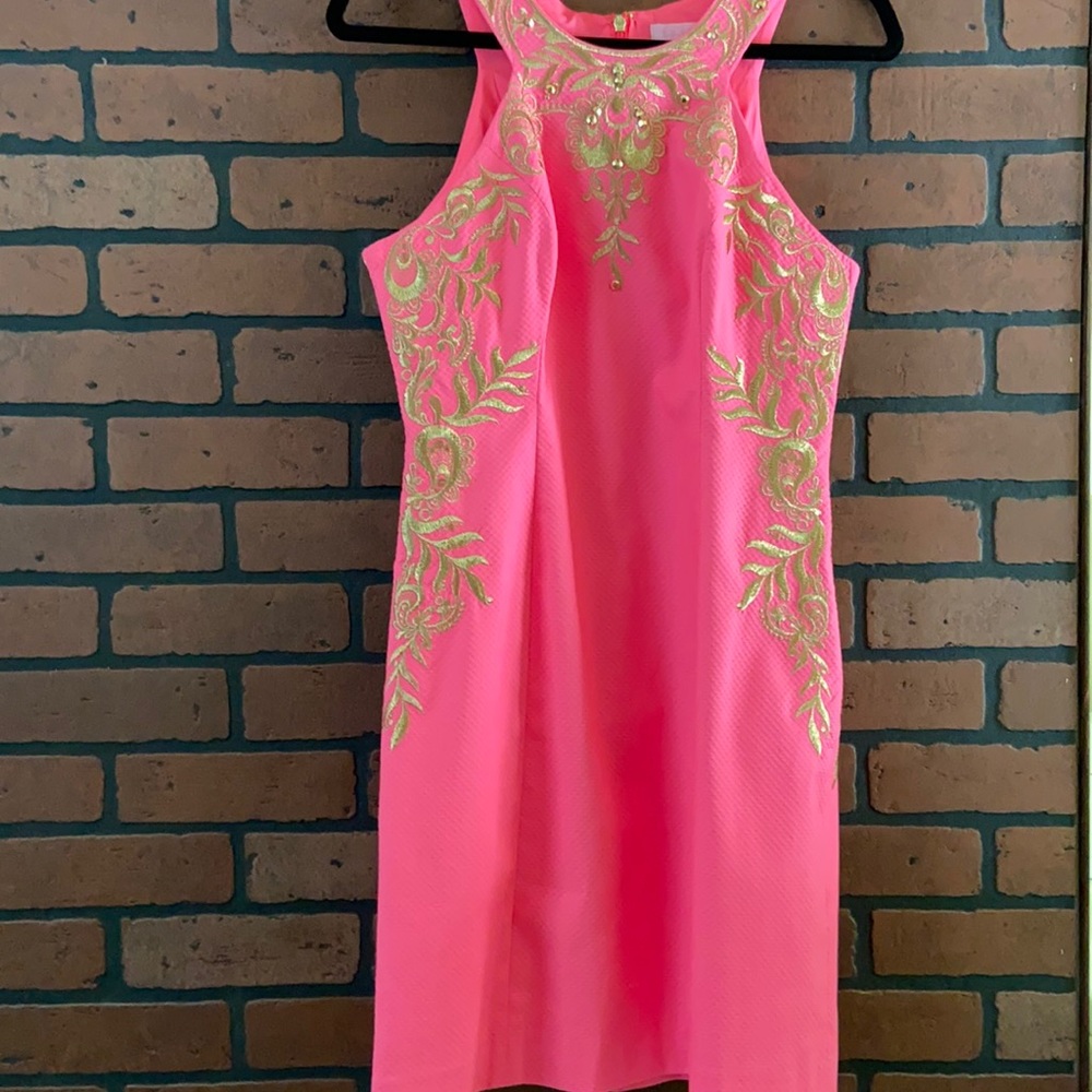 Lilly Pulitzer Gold & Coral Stretch Sheath Dress🌺
